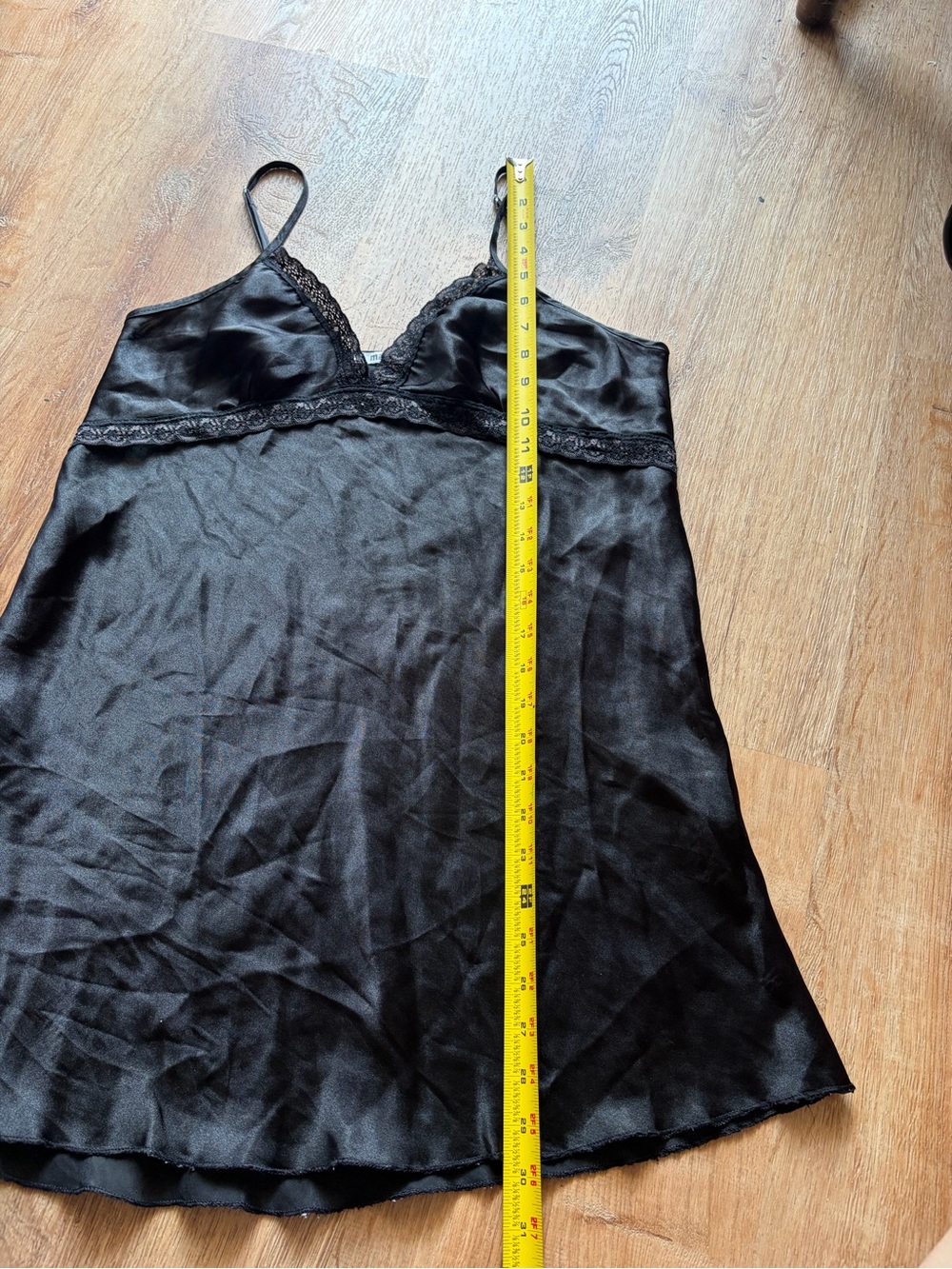 Y2K Black Satin Brown Lace-Trim Slip Dress - Picture 6 of 7